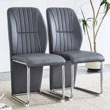 English Elm A Set Of 4 Dining Chairs, Gray Dining Chair Set, Pu Material Patterned High Backrest Seats and Sturdy Leg Chairs, Suitable For Restaurants, Kitchens, and Living Rooms.