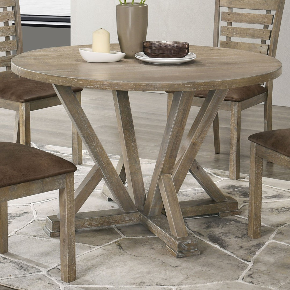 English Elm Modern Farmhouse Round Rubberwood Dining Table Seats Four Wire Brushed Rustic Finish W2537P369840