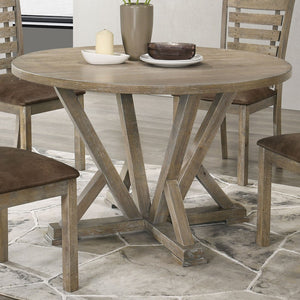 English Elm Modern Farmhouse Round Rubberwood Dining Table Seats Four Wire Brushed Rustic Finish W2537P369840