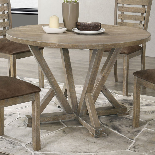 English Elm Modern Farmhouse Round Rubberwood Dining Table Seats Four Wire Brushed Rustic Finish W2537P369840