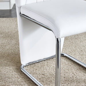 English Elm 2-pack Black Pu Leather Dining Chairs with Angled Silver Metal Legs Modern Set White+Silver W1151P303599