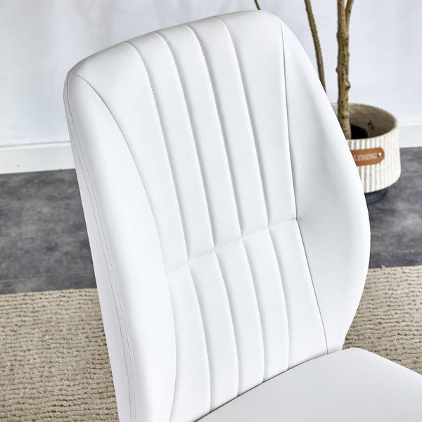 English Elm 2-pack Black Pu Leather Dining Chairs with Angled Silver Metal Legs Modern Set White+Silver W1151P303599