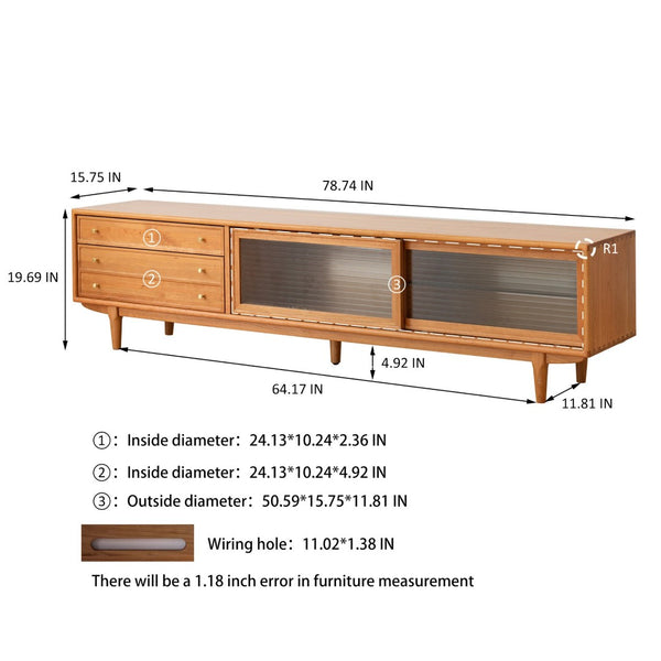 English Elm Walnut Finish Solid Red Oak Media Console with Glass Doors and Two Drawer Storage W1283130100