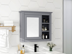 English Elm 30'' Modern Medicine Cabinet Wall Mirror with Hidden Storage and Adjustable Open Shelves for Bath Grey WF318452AAE