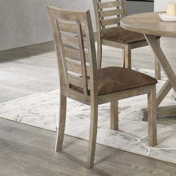 English Elm Set of 2 Ladderback Solid Wood Dining Chairs Weathered Farmhouse Kitchen Seating W2537P369841