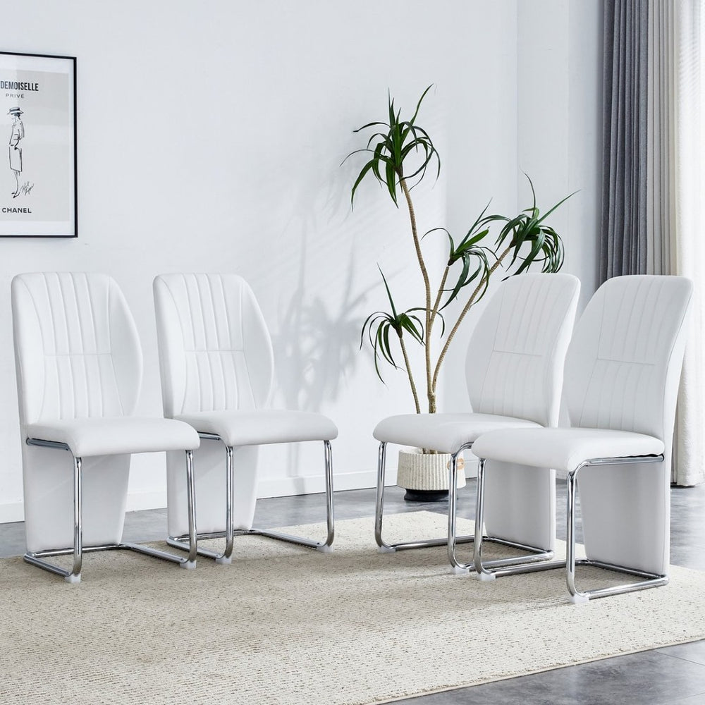 English Elm 2-pack Black Pu Leather Dining Chairs with Angled Silver Metal Legs Modern Set White+Silver W1151P303599