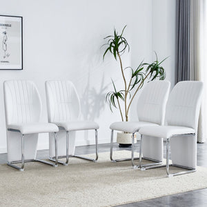 English Elm 2-pack Black Pu Leather Dining Chairs with Angled Silver Metal Legs Modern Set White+Silver W1151P303599