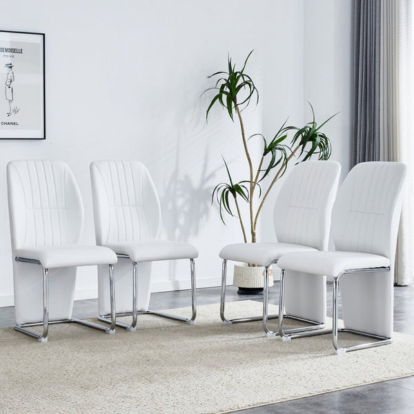 English Elm 2-pack Black Pu Leather Dining Chairs with Angled Silver Metal Legs Modern Set White+Silver W1151P303599