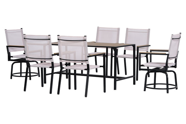 English Elm 7 Piece Patio Set - Weather-Resistant WPC Table, 4 Swivel Textilene Chairs, Rust-Proof Steel Frame, Comfort W427S00070