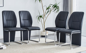 English Elm 2-pack Black Pu Leather Dining Chairs with Angled Silver Metal Legs Modern Set Black+Silver W1151P303600