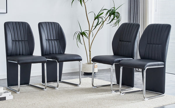 English Elm 2-pack Black Pu Leather Dining Chairs with Angled Silver Metal Legs Modern Set Black+Silver W1151P303600
