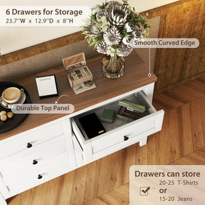 English Elm 3-Pieces Bedroom Set Full Size Farmhouse Platform Bed with Storage Headboard, Nightstand & Dresser White 59.25 L x 18.31 W x 8.27 H N733S369048K