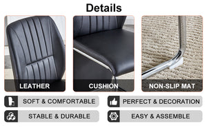 English Elm 2-pack Black Pu Leather Dining Chairs with Angled Silver Metal Legs Modern Set Black+Silver W1151P303600
