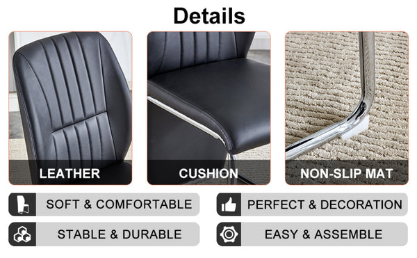English Elm 2-pack Black Pu Leather Dining Chairs with Angled Silver Metal Legs Modern Set Black+Silver W1151P303600