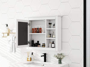 English Elm 30'' Modern Medicine Cabinet Wall Mirror with Hidden Storage and Adjustable Open Shelves for Bath White WF318452AAK