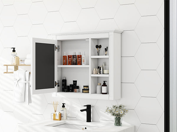 English Elm 30'' Modern Medicine Cabinet Wall Mirror with Hidden Storage and Adjustable Open Shelves for Bath White WF318452AAK