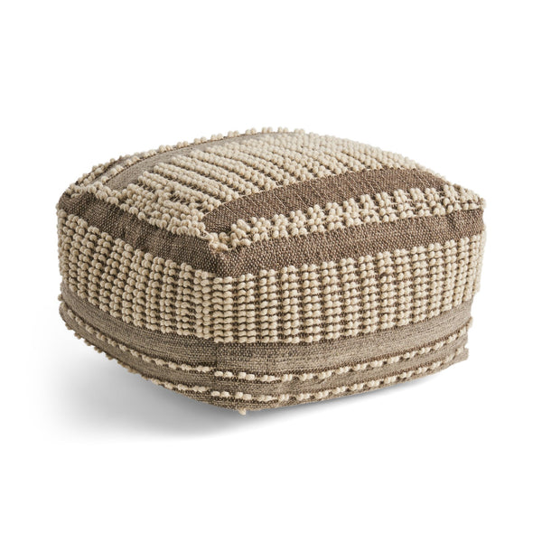 English Elm Rustic Large Tufted Wool & Cotton Pouf in Brown-Beige, Handcrafted Cozy Ottoman 26"x26"x16.5" B181P162857