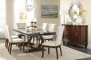 English Elm Modern Off-White Upholstered Side Chairs Set of 2 with Nailhead Trim, Dark Cherry Legs, Elegant Dining Seating B011P168820