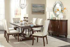 English Elm Modern Traditional Extendable Dining Set Dark Cherry Pedestal Table Six Nailhead Chairs B011S00829