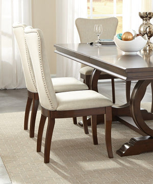English Elm Modern Traditional Extendable Dining Set Dark Cherry Pedestal Table Six Nailhead Chairs B011S00829