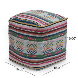 English Elm Inca Handcrafted Peruvian Print Square Pouf Ottoman 20" Multicolor Fabric Floor Cushion 200lb Capacity B181P162925
