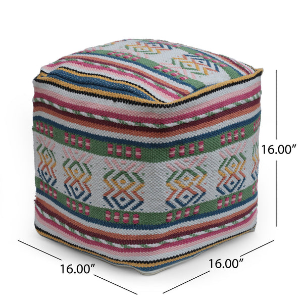 English Elm Inca Handcrafted Peruvian Print Square Pouf Ottoman 20" Multicolor Fabric Floor Cushion 200lb Capacity B181P162925