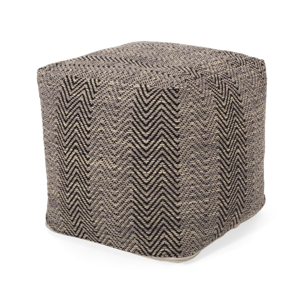 English Elm Barracuda Handcrafted Cotton Pouf with Chevron Zigzag Pattern in Brown Beige Yellow, 20" Cube, 250lb Capacity B181P162863