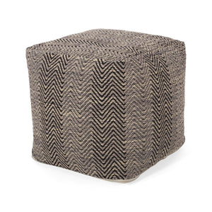 English Elm Barracuda Handcrafted Cotton Pouf with Chevron Zigzag Pattern in Brown Beige Yellow, 20" Cube, 250lb Capacity B181P162863