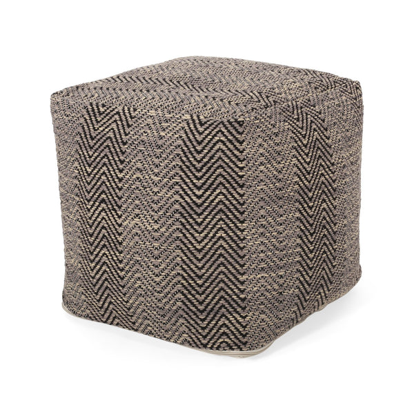 English Elm Barracuda Handcrafted Cotton Pouf with Chevron Zigzag Pattern in Brown Beige Yellow, 20" Cube, 250lb Capacity B181P162863