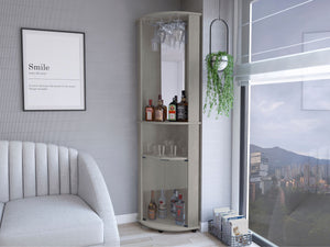 English Elm Corner Bar Cabinet Rialto Grey Corner-Saving Engineered Wood Drink Station with 3 Shelves, 74.4" H B092142832