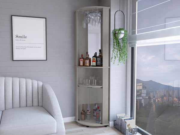English Elm Corner Bar Cabinet Rialto Grey Corner-Saving Engineered Wood Drink Station with 3 Shelves, 74.4" H B092142832