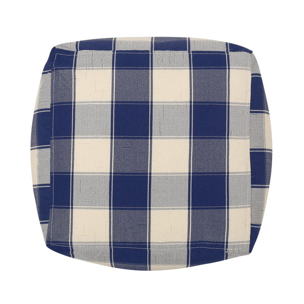 English Elm Connor Checkered Square Pouf Ivory & Navy Blue - Versatile Ottoman Floor Cushion 16"x16" Spot-Cleanable B181P162889
