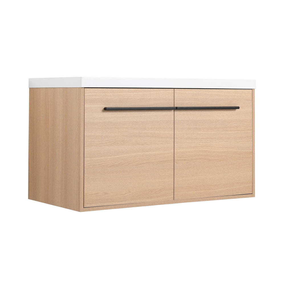 English Elm Levistar 36 Inch Oak Bathroom Vanity With Resin Sink – Stylish Storage & Easy Maintenance Cabinet Set W1972P165045