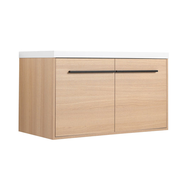 English Elm Levistar 36 Inch Oak Bathroom Vanity With Resin Sink – Stylish Storage & Easy Maintenance Cabinet Set W1972P165045