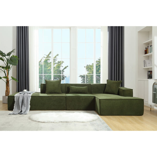 English Elm Modern L-Shaped Modular Sofa Set - Italian Minimalist Design, Free Installation, Green Terrycloth W2108S00022-GIGA