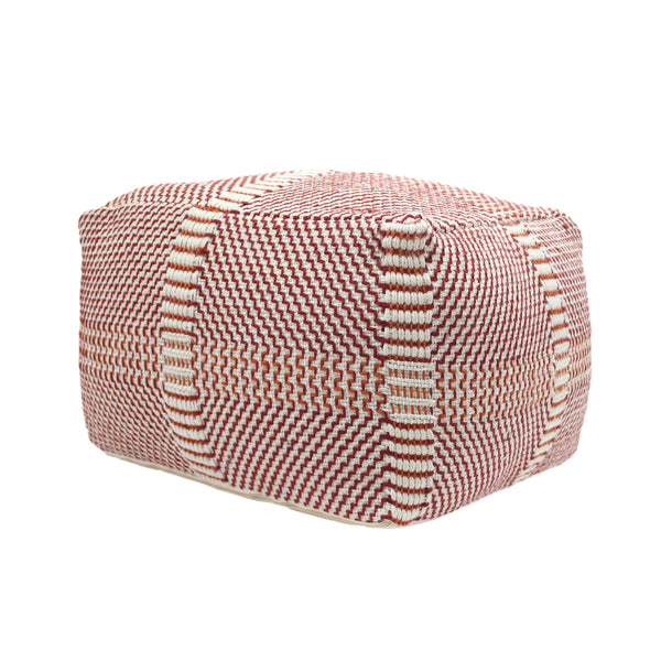 English Elm Morro Handcrafted Water-Resistant Pouf in Orange-Red Multi, 26"x26"x16.5", Durable Waterproof Fabric B181P162853