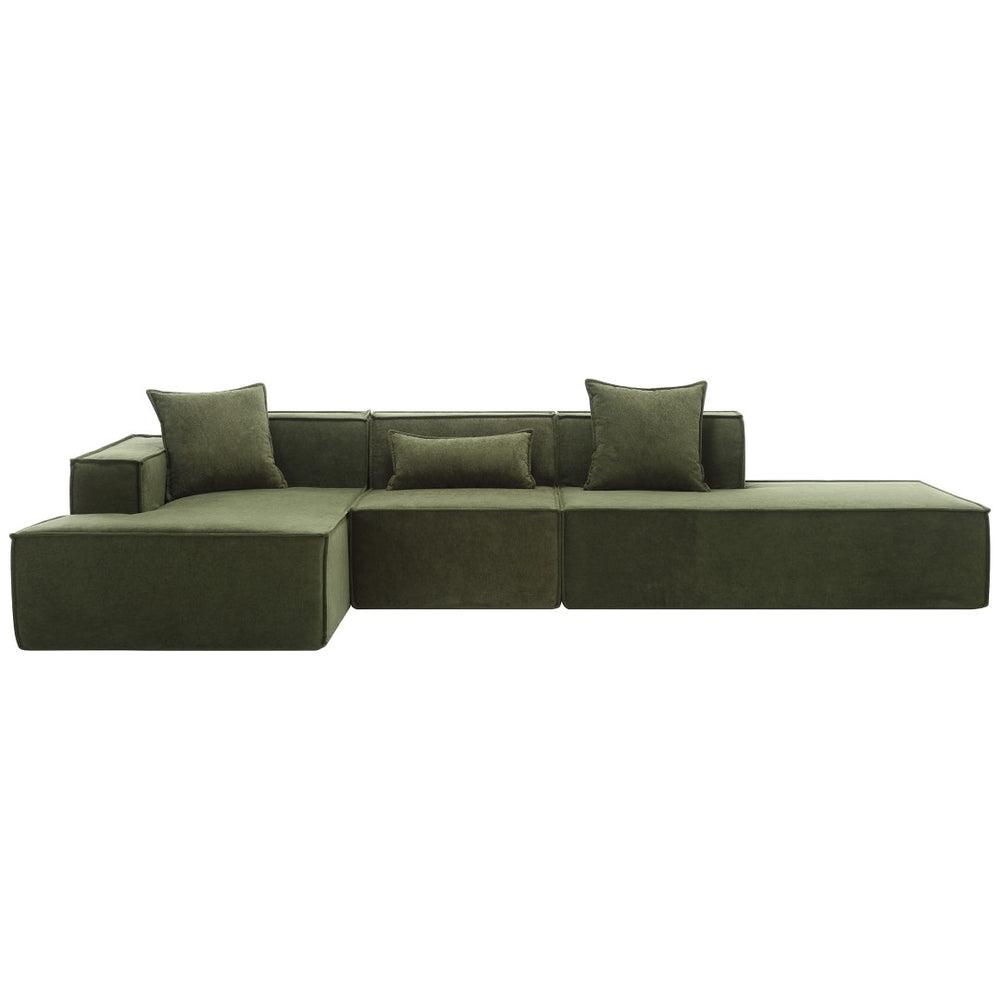 English Elm Modern L-Shaped Modular Sofa Set In Green Terrycloth - Free Install, Minimalist Design W2108S00020-GIGA
