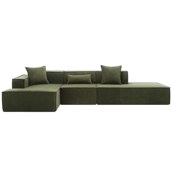 English Elm Modern L-Shaped Modular Sofa Set In Green Terrycloth - Free Install, Minimalist Design W2108S00020-GIGA