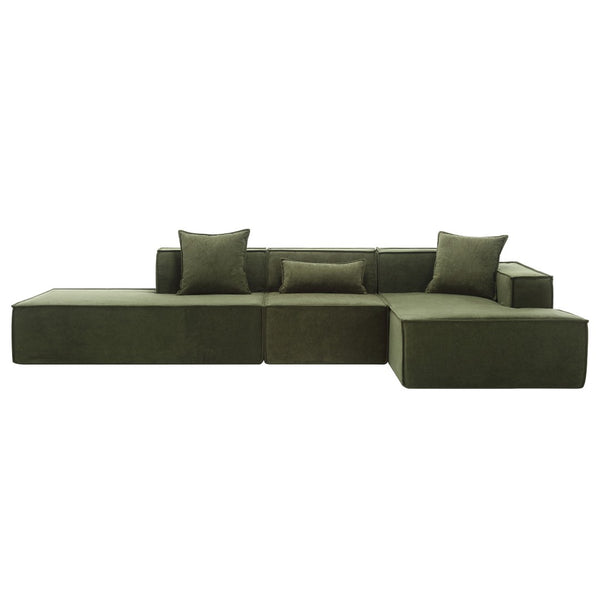 English Elm Modern L-Shaped Modular Sofa Set - Italian Minimalist Design, Free Installation, Green Terrycloth W2108S00022-GIGA