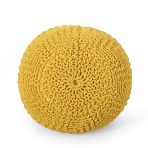 English Elm Bordeaux Knitted Cotton Round Pouf - Vibrant Yellow Accent For Seating, Footrest & Decor Ideas B181P162905