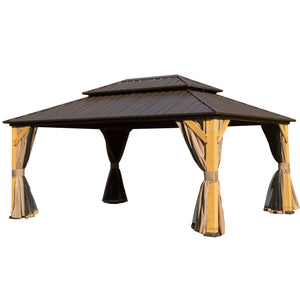English Elm 12X16Ft Cedar Wood Gazebo - Durable Hardtop With Double Steel Roof, Curtains & Netting For Outdoor Bliss W1859S00064