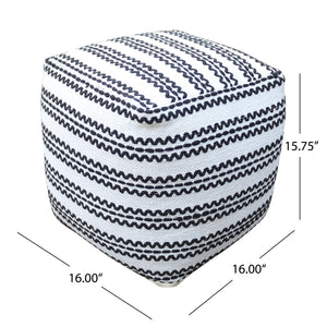 English Elm Lani Handcrafted Fabric Pouf — Durable Cotton 20"x20" Natural & Black Square Pouf, 200 lb Capacity B181P162845