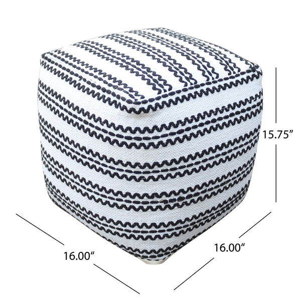 English Elm Lani Handcrafted Fabric Pouf — Durable Cotton 20"x20" Natural & Black Square Pouf, 200 lb Capacity B181P162845