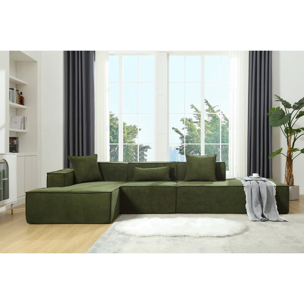 English Elm Modern L-Shaped Modular Sofa Set In Green Terrycloth - Free Install, Minimalist Design W2108S00020-GIGA