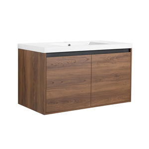 English Elm Levistar 36-Inch Brown Bathroom Vanity With Resin Sink – Stylish Storage & Easy Assembly Design W1972P165047