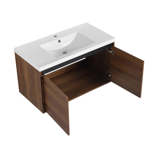 English Elm Levistar 36-Inch Brown Bathroom Vanity With Resin Sink – Stylish Storage & Easy Assembly Design W1972P165047