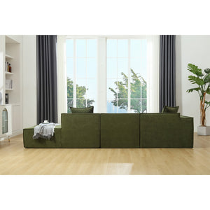 English Elm Modern L-Shaped Modular Sofa Set In Green Terrycloth - Free Install, Minimalist Design W2108S00020-GIGA
