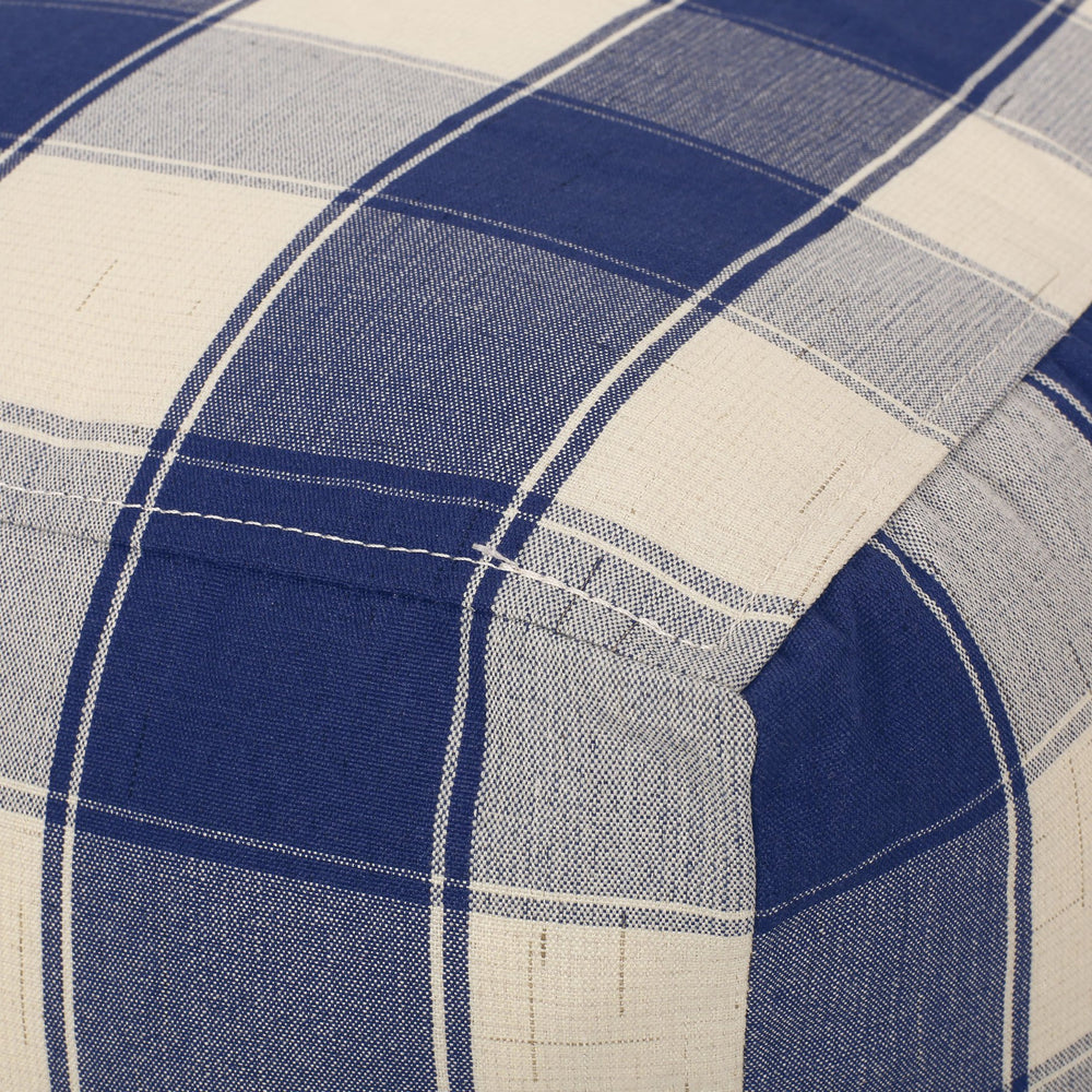 English Elm Connor Checkered Square Pouf Ivory & Navy Blue - Versatile Ottoman Floor Cushion 16"x16" Spot-Cleanable B181P162889