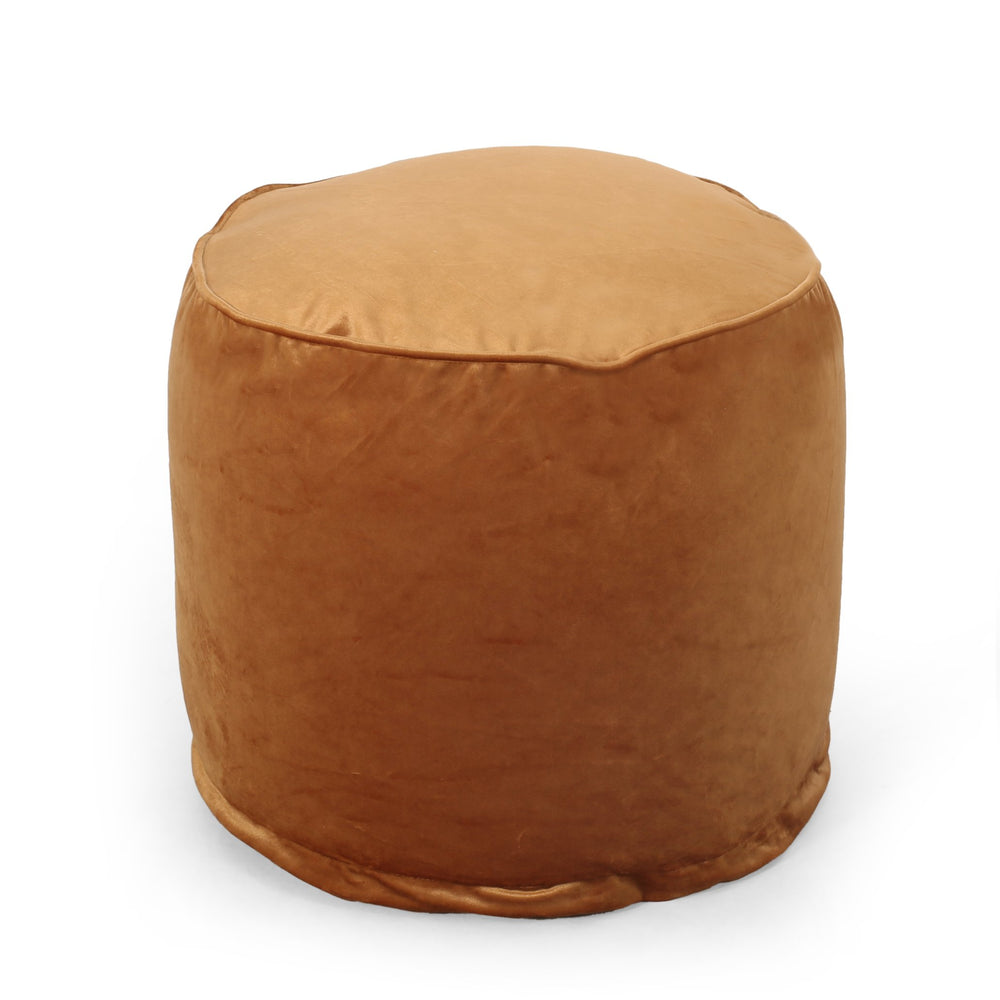 English Elm Shimon Velvet Cylinder Pouf Ottoman for Living Room or Bedroom — Plush Polystyrene Fill, 200 lb Capacity APRICOT PU B181P162918