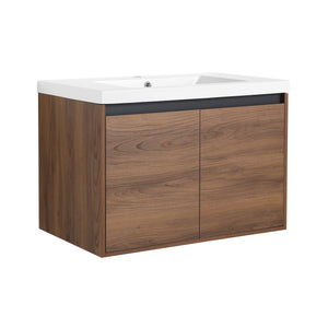 English Elm Levistar 30-Inch Brown Bathroom Vanity With Resin Sink – Stylish Storage For Small Spaces & Easy Assembly W1972P165046